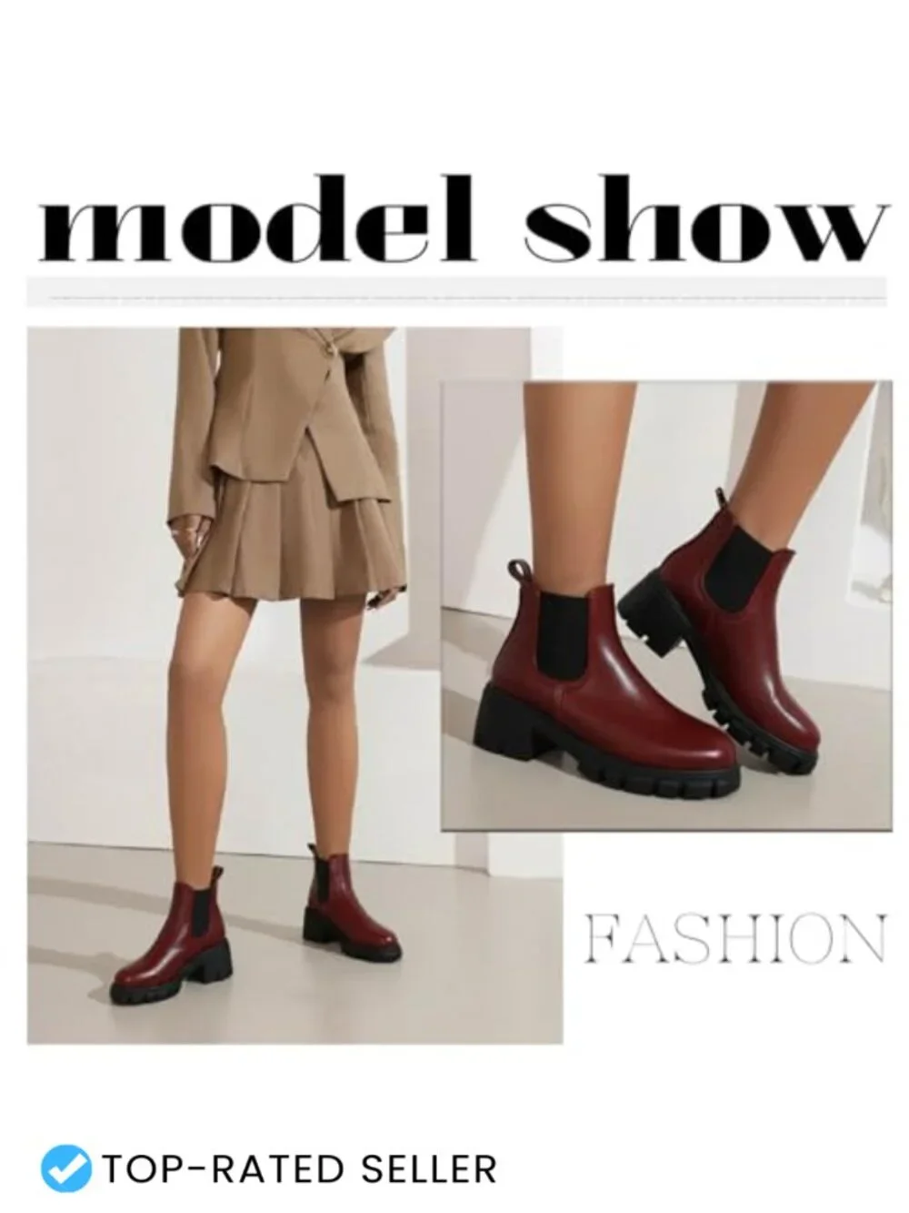 Women's PU Leather Chunky Heel Ankle Boots Round Toe Chelsea Booties Non-slip